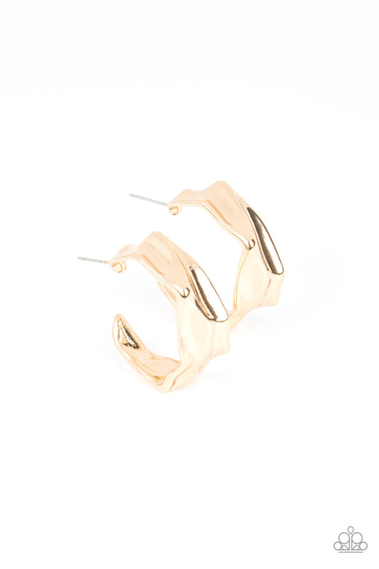 Cutting Edge Couture - Gold Warped Frame Paparazzi Hoop Earrings