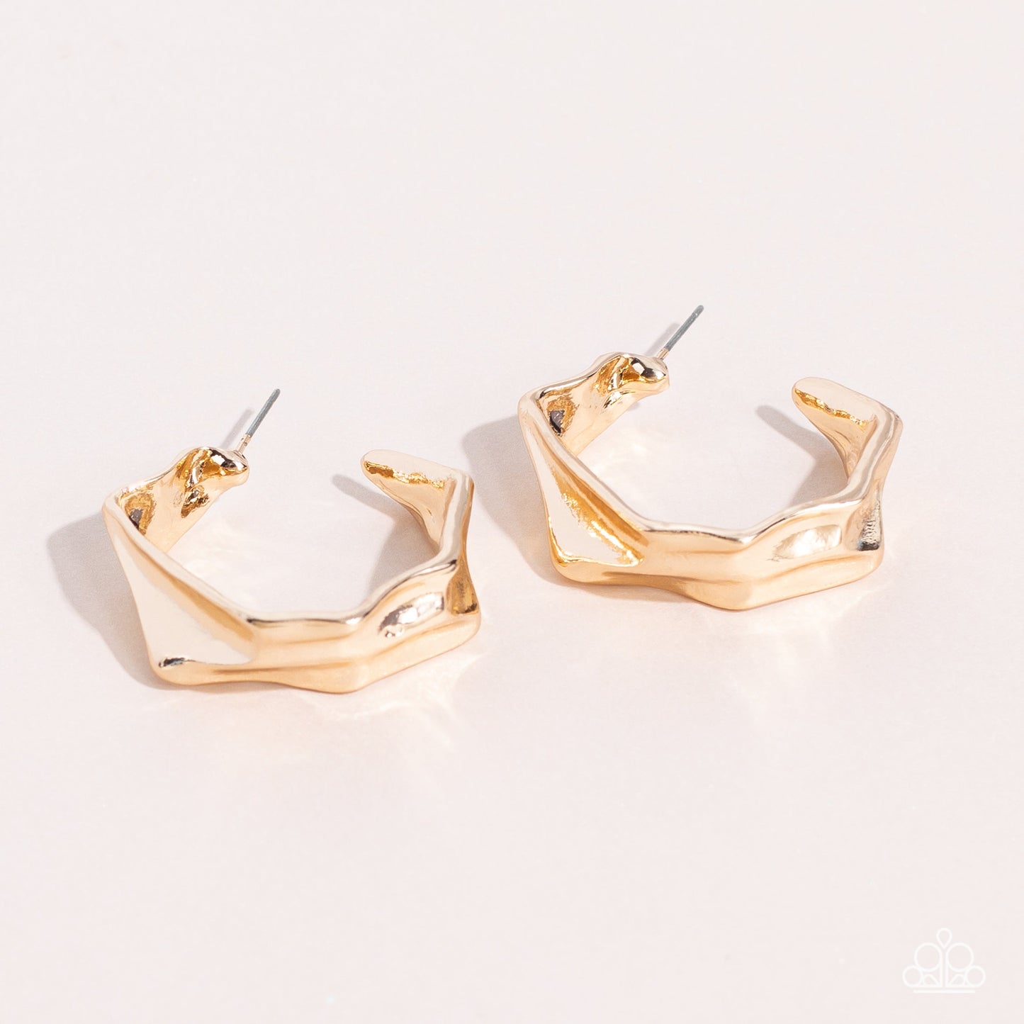 Cutting Edge Couture - Gold Warped Frame Paparazzi Hoop Earrings