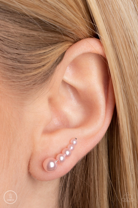 Dropping into Divine - Pink Dainty Pearl Paparazzi Ear Crawler Earrings
