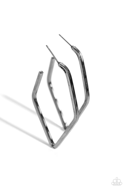 Winning Edge - Gunmetal Trapezoid Hoop Paparazzi Earrings