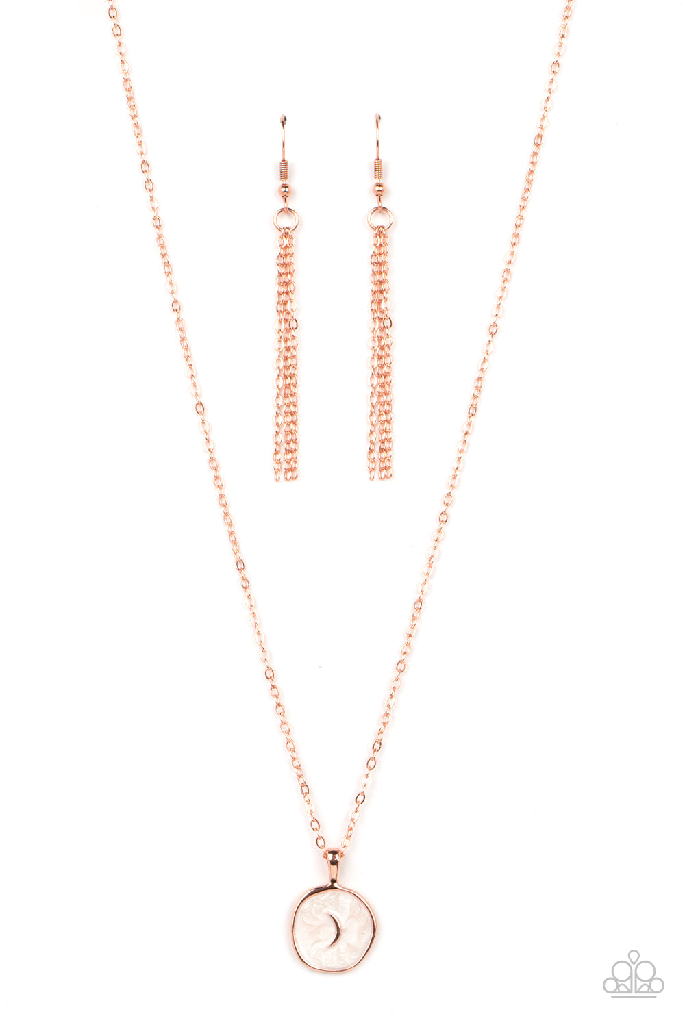 Moon Magic - Copper Dainty Moon/White Lacquer Finish Pendant Paparazzi Necklace & matching earrings