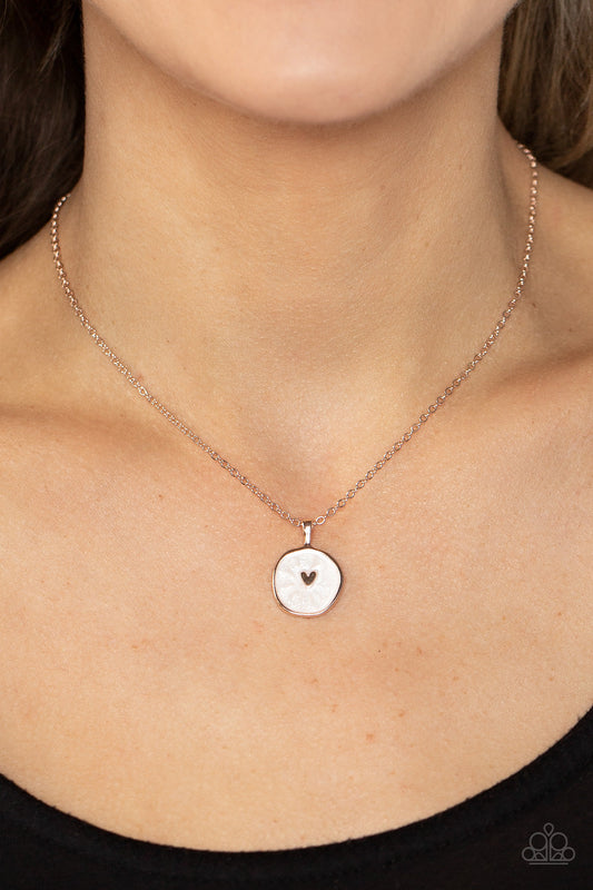 Do What You Love - Rose Gold Asymmetrical Disc/Dainty Heart Pendant Paparazzi Necklace & matching earrings