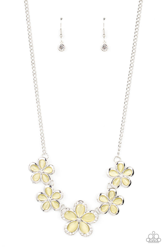 Garden Daydream - Yellow Cat's Eye Stone Flower Paparazzi Necklace & matching earrings