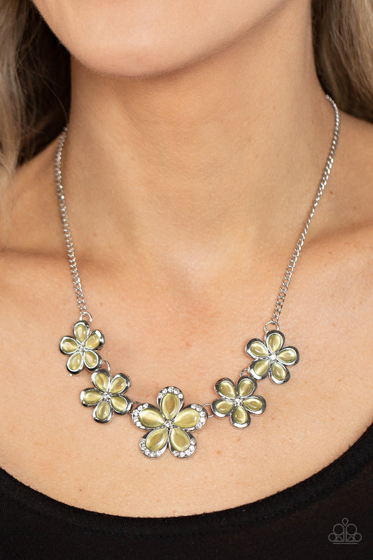 Garden Daydream - Yellow Cat's Eye Stone Flower Paparazzi Necklace & matching earrings
