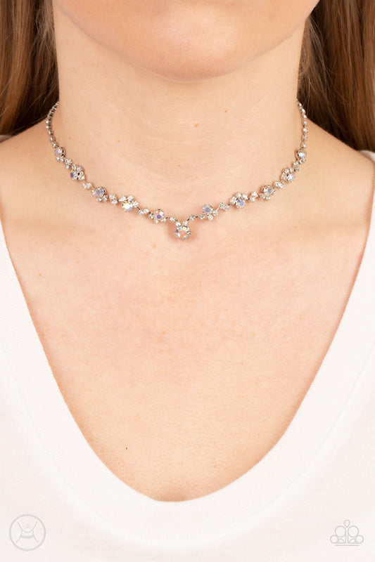 Regal Rebel - Multi Iridescent & White Rhinestone Paparazzi Choker Necklace & matching earrings