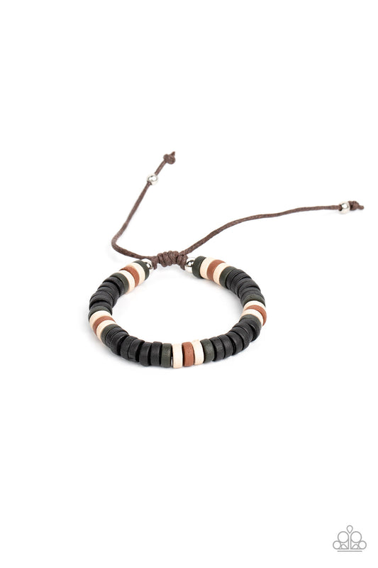 Wild Wanderer - Black, Green, White, & Brown Wooden Disc Paparazzi Urban Bracelet