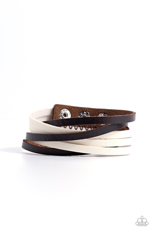 Not SEW Fast - Brown & White Leather Paparazzi Snap Bracelet