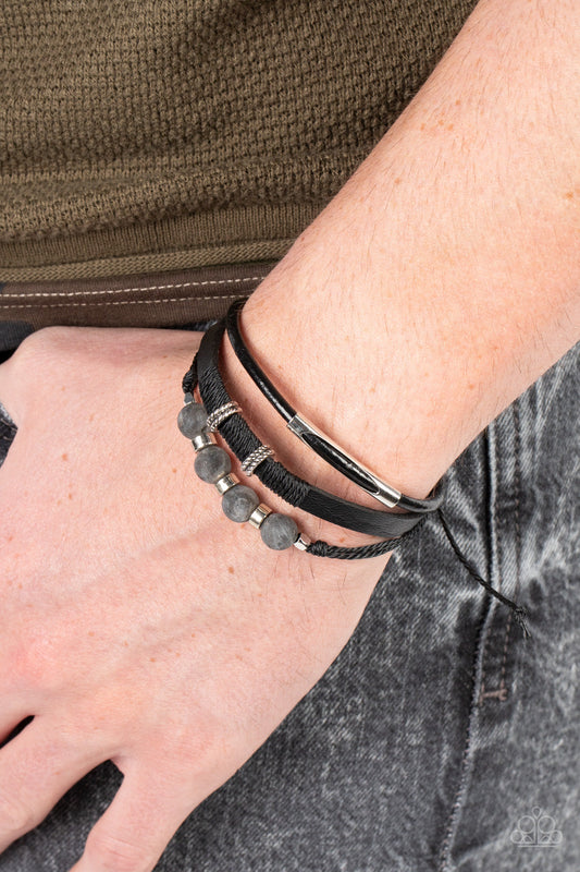 Amplified Aloha - Silver Rings, Natural Stone, & mismatched Leather Band Paparazzi Urban Bracelet
