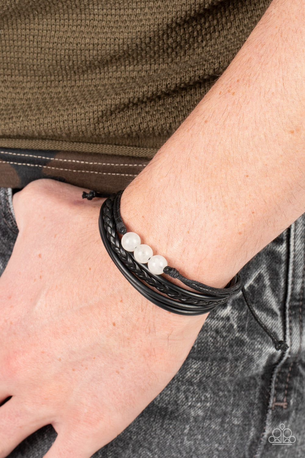 Rest Easy - White Quartz Stones & Mismatched Leathery Cord Paparazzi Urban Bracelet