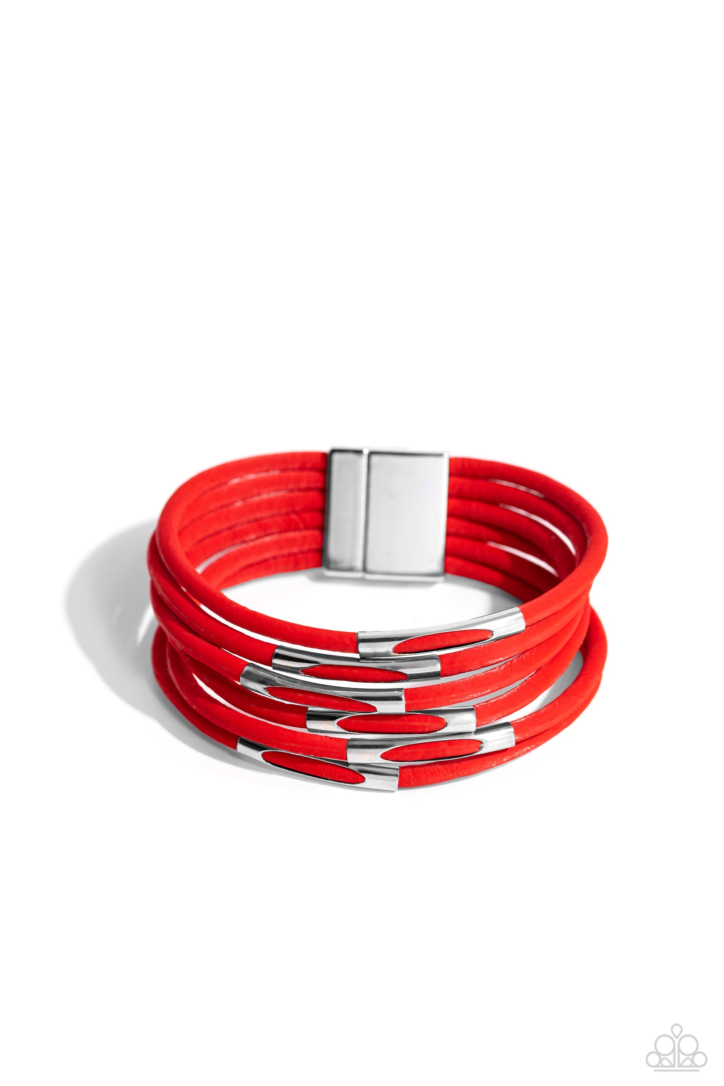 Magnetic Personality - Red Velvety Cording & Silver Accents Paparazzi Magnetic Bracelet