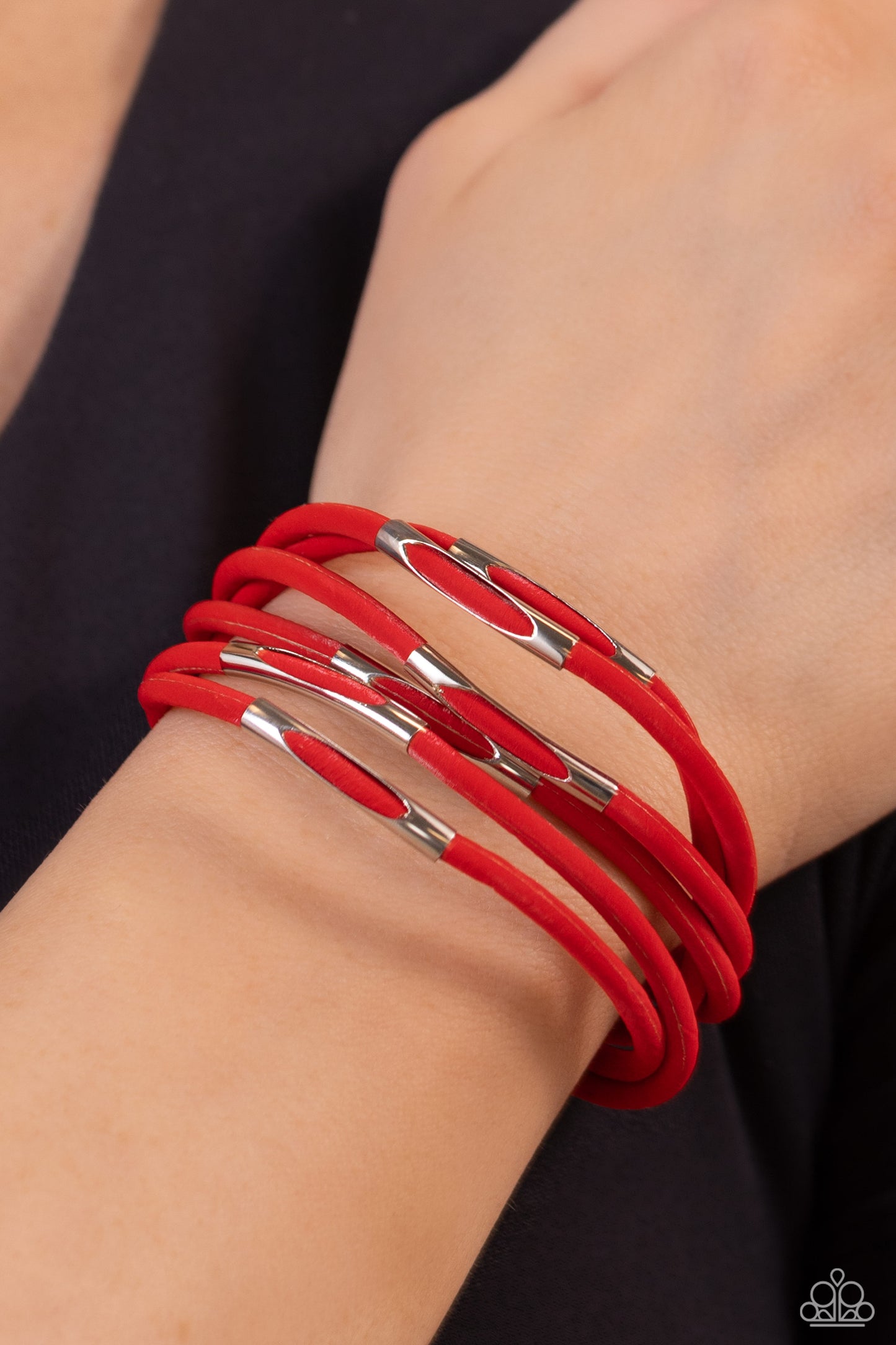 Magnetic Personality - Red Velvety Cording & Silver Accents Paparazzi Magnetic Bracelet