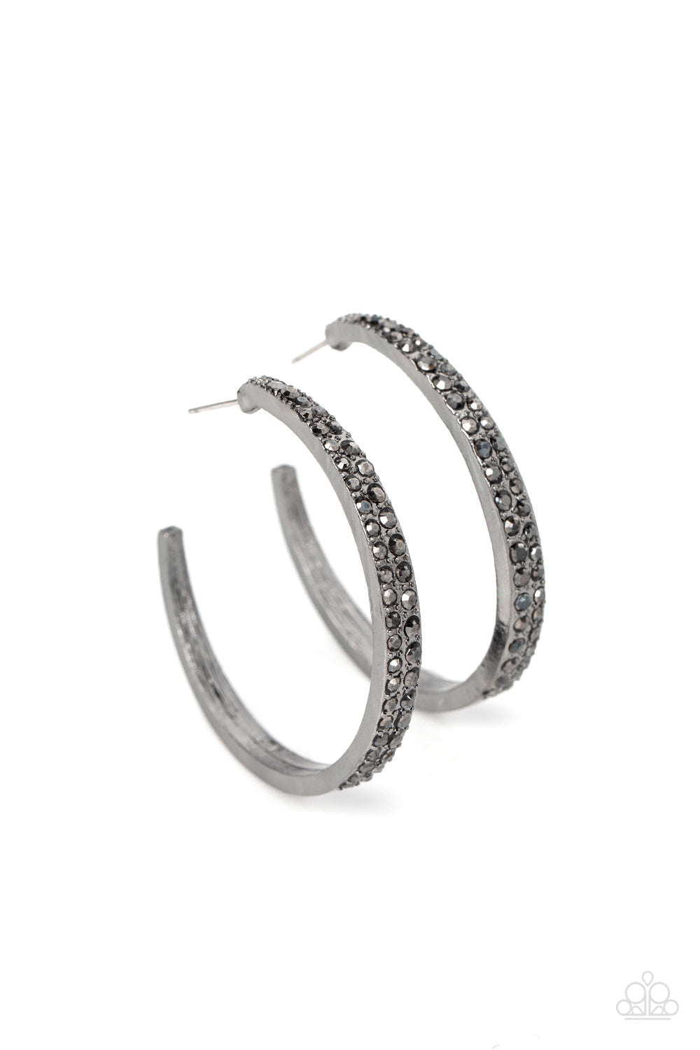 Tick, Tick, Boom! - Gunmetal Hoop & Dainty Hematite Rhinestone Paparazzi Earrings