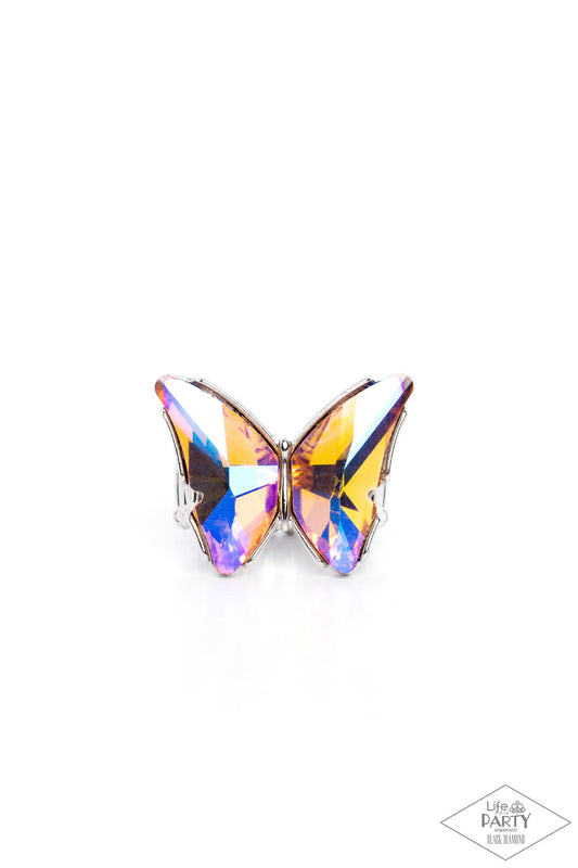Fluorescent Flutter - Orange UV Gem Butterfly Paparazzi Ring