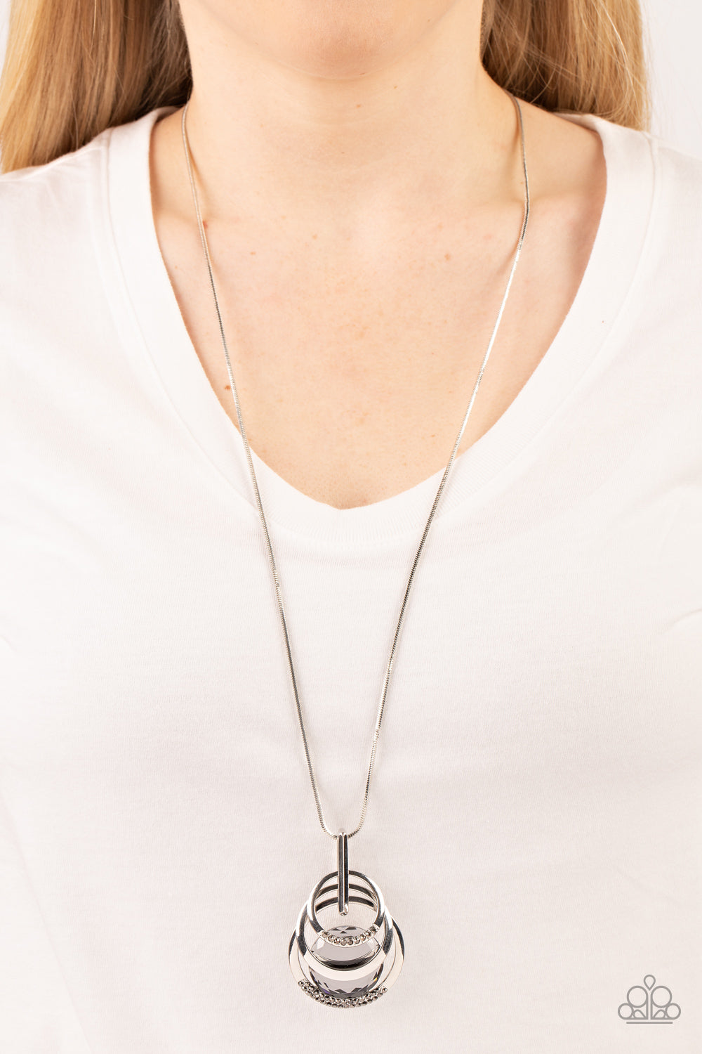 Spun Sparkle - Silver & Hematite Rhinestone Accents/Silver Hoop Pendant Pendant Paparazzi Necklace & matching earrings