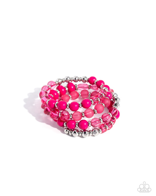Colorful Charade - Pink Beads & Silver Accents Paparazzi Coil Bracelet