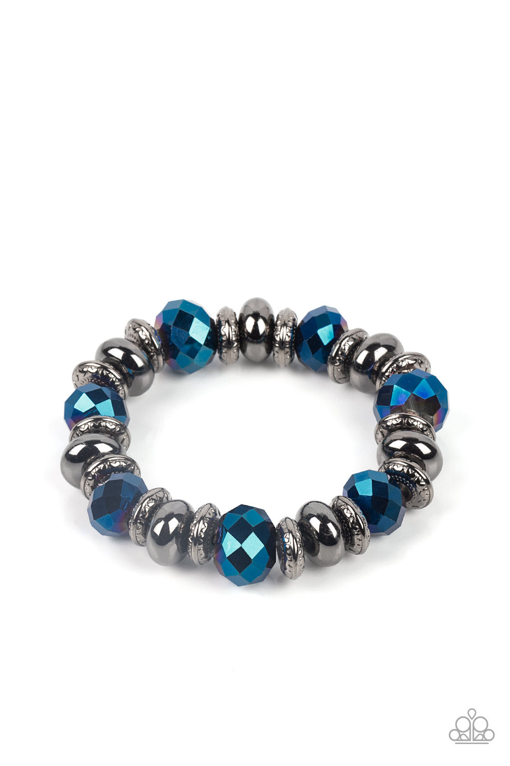 Power Pose - Blue Metallic & Gunmetal Beaded Paparazzi Stretch Bracelet
