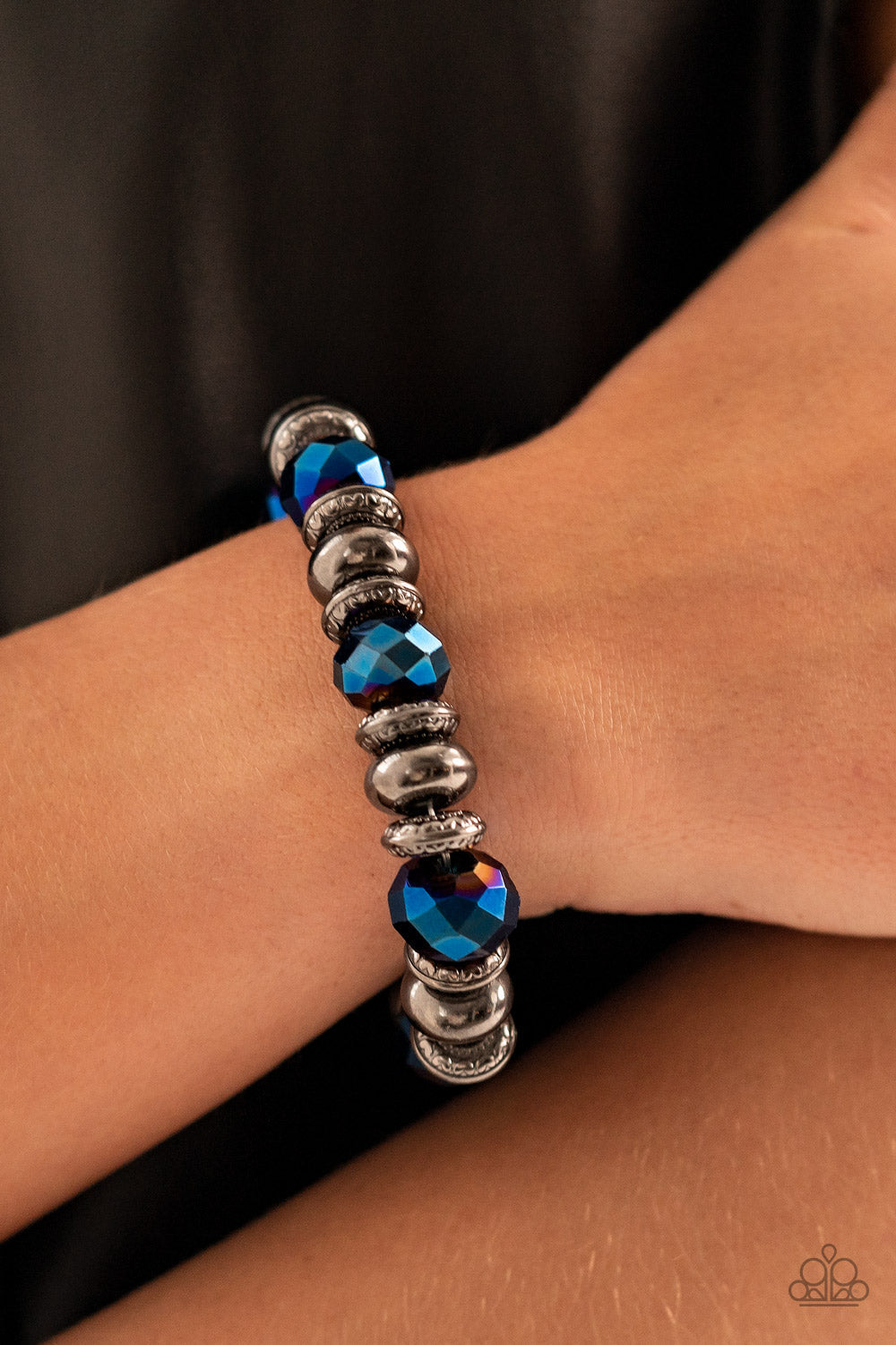 Power Pose - Blue Metallic & Gunmetal Beaded Paparazzi Stretch Bracelet