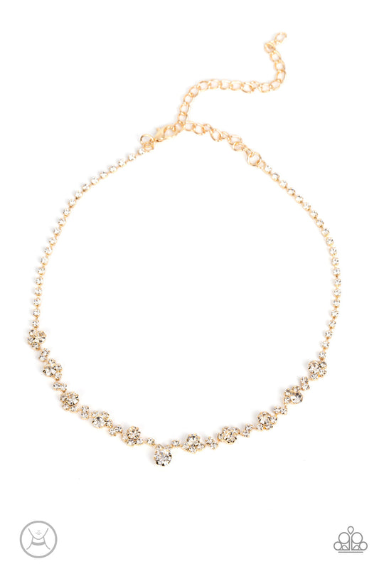 Regal Rebel - Gold Fittings/Dainty White Rhinestone Paparazzi Choker Necklace & matching earrings