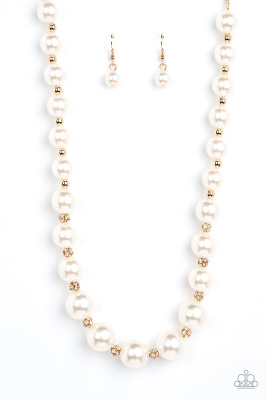 Sail Away with Me - Gold Beads/Bubbly White Pearl Paparazzi Necklace & matching earrings