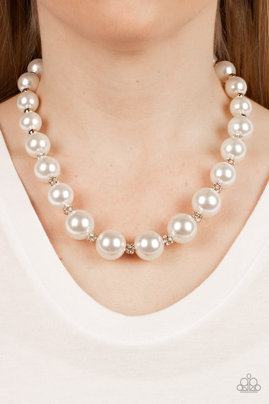 Sail Away with Me - Gold Beads/Bubbly White Pearl Paparazzi Necklace & matching earrings