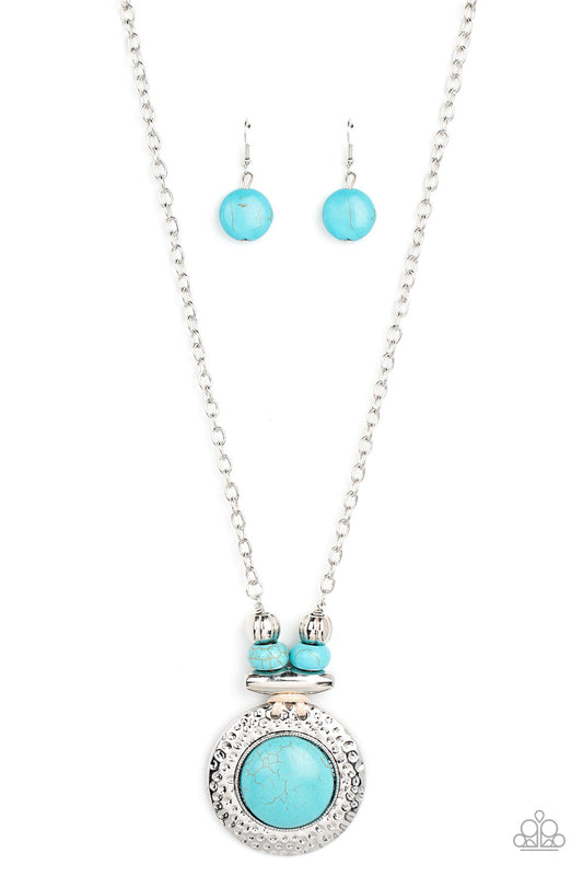 Archipelago Artisan - Blue/Turquoise Stone, Chunky Silver Beads, Oversized Turquoise Pendant Paparazzi Necklace & matching earrings