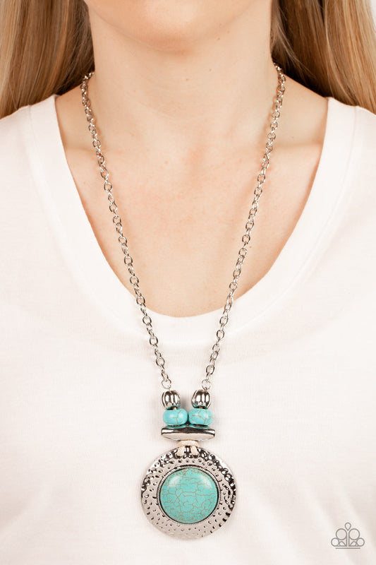 Archipelago Artisan - Blue/Turquoise Stone, Chunky Silver Beads, Oversized Turquoise Pendant Paparazzi Necklace & matching earrings