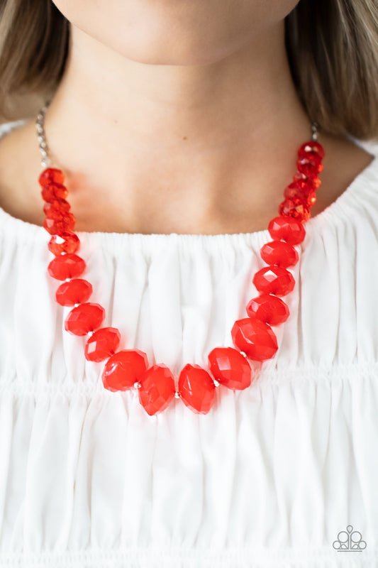 Happy-GLOW-Lucky - Red Crystal-Like Beaded Paparazzi Necklace & matching earrings
