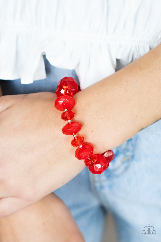 Keep GLOWING Forward - Red Beaded Paparazzi Stretch Bracelet