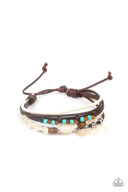 Tidal Dream - Blue Seed Beads, White Shells, & Wooden Accent Paparazzi Urban Bracelet