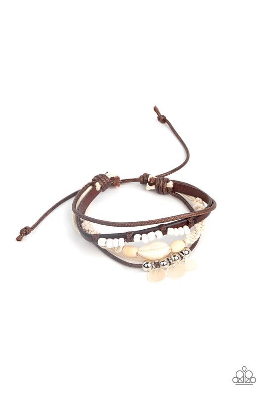 Tidal Dream - White Seed Beads, White Shells, Wooden Accent Paparazzi Urban Bracelet