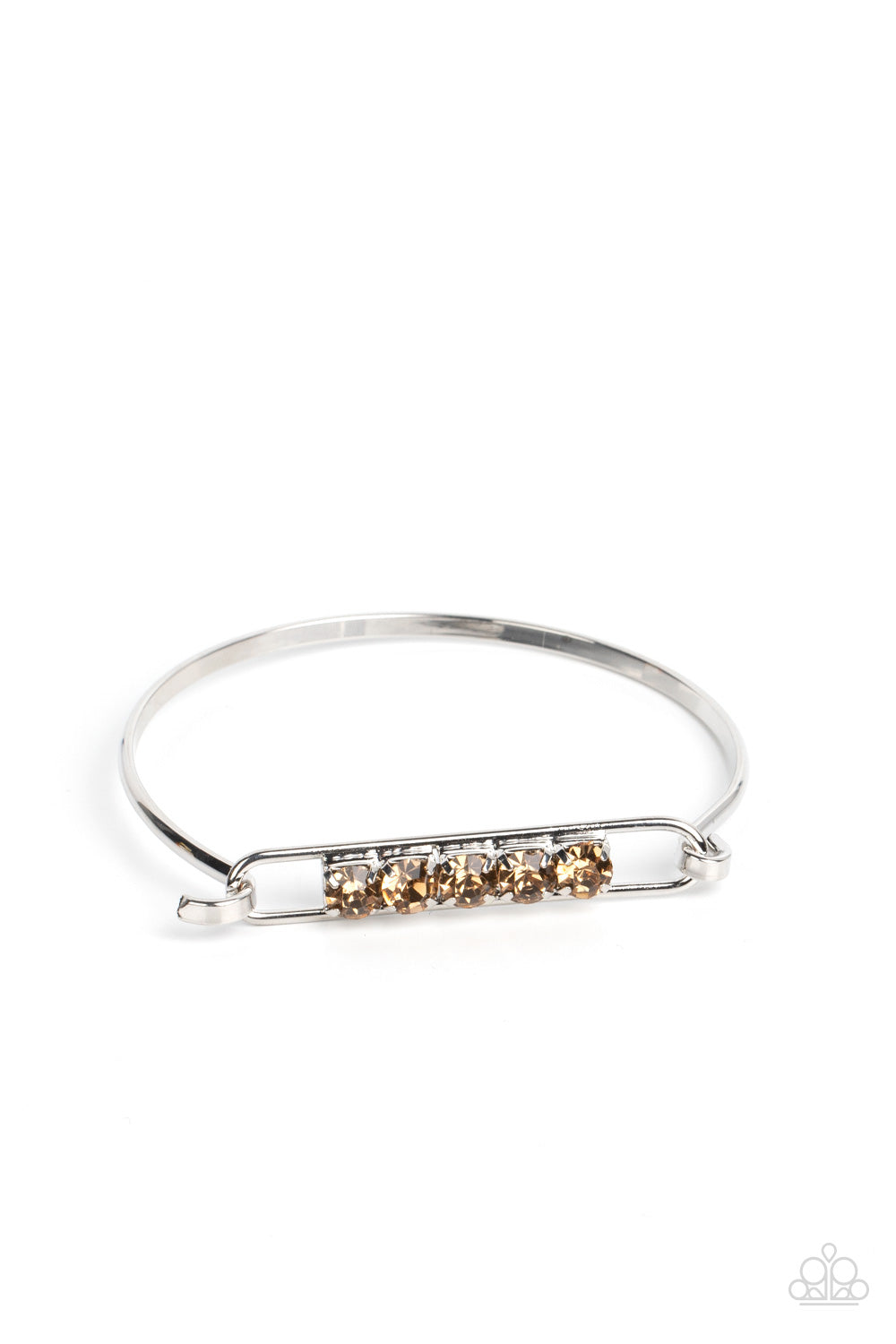 In CHARMS Way - Brown/Golden Topaz Rhinestones & Airy Silver Frame Paparazzi Hinge Bracelet