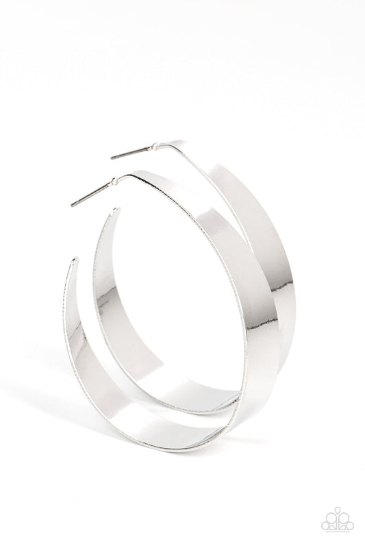 Flat Out Fashionable - Silver Flat Ribbon Paparazzi Hoop Earrings
