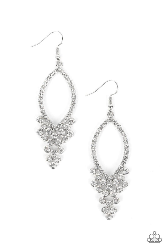 GLOWING off the Deep End - White Rhinestone Cluster & White Rhinestone Oval Paparazzi Earrings