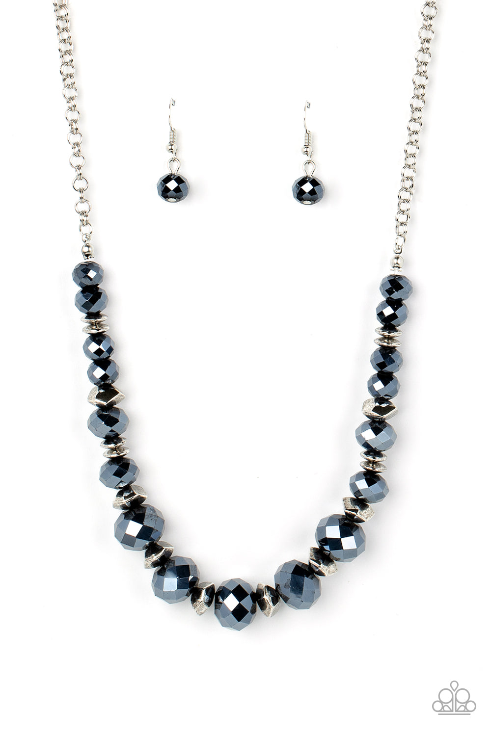 Cosmic Cadence - Blue Crystal-Like Gems/Silver Discs/Faceted Silver Accent Paparazzi Necklace & matching earrings