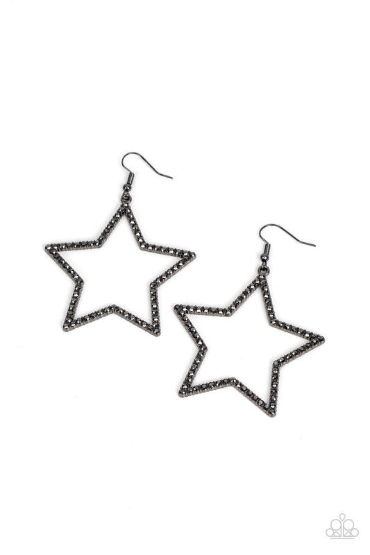 Supernova Sparkle - Gunmetal Star & White Rhinestone Paparazzi Earrings