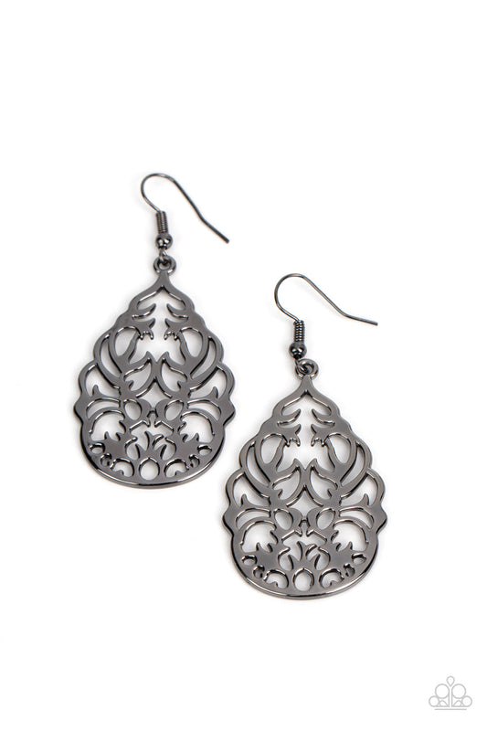 Vineyard Vista - Gunmetal Vine-Like Filigree Paparazzi Earrings