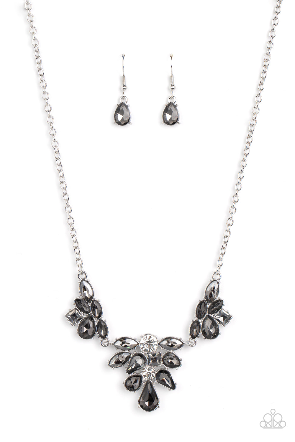 Completely Captivated - Silver Smoky & White Rhinestone Paparazzi Necklace & matching earrings