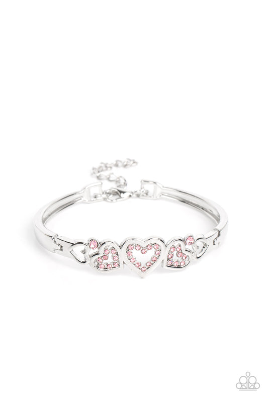 Seriously Smitten - Pink Rhinestone Studded Heart Paparazzi Adjustable Bracelet