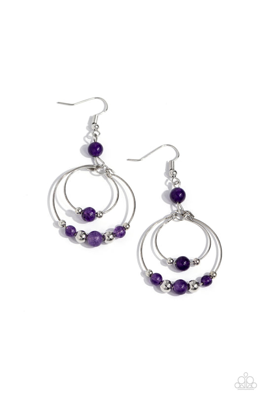 Eco Eden - Purple Stone & Silver Beaded Paparazzi Earrings