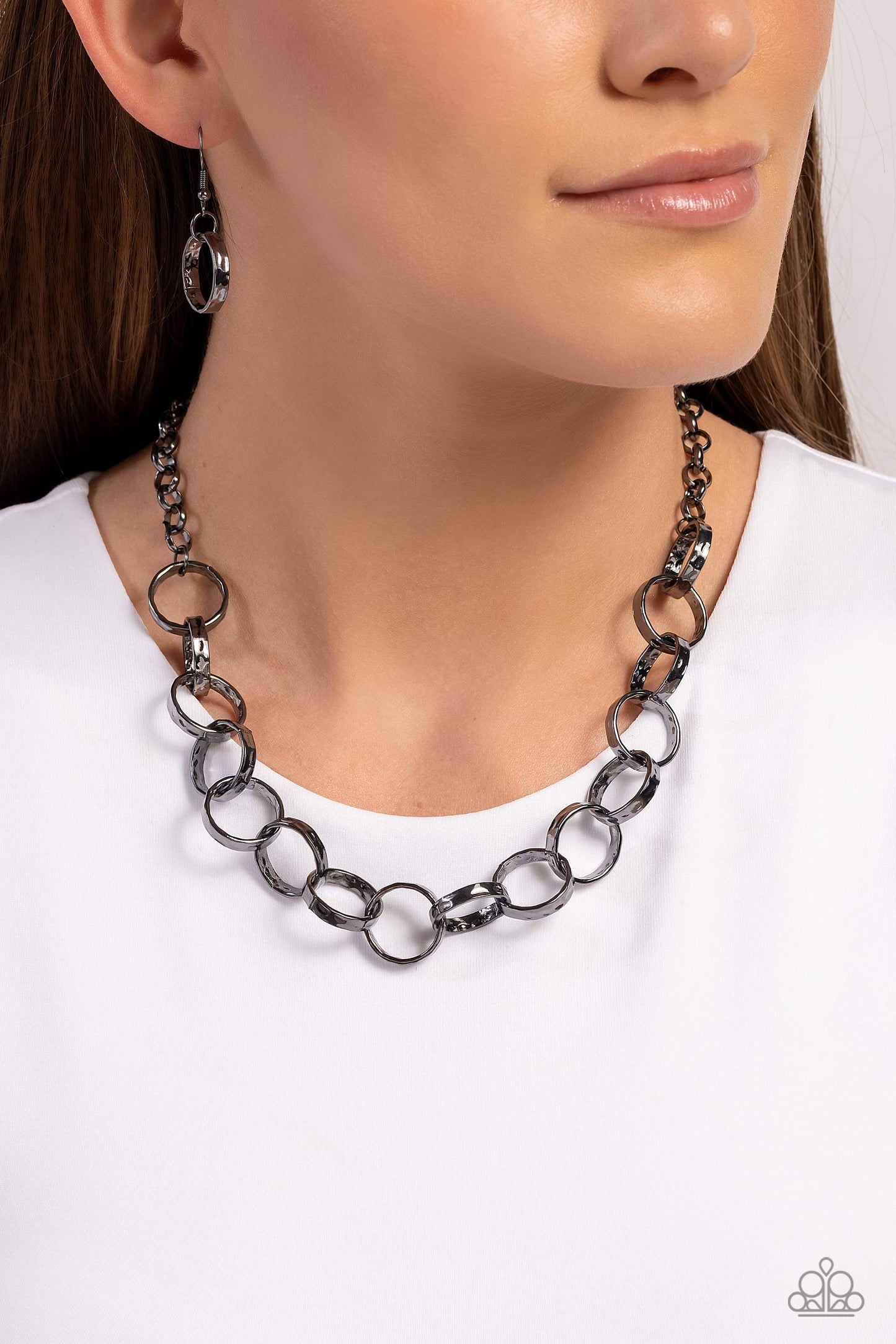 Metro Medley - Gunmetal Chunky Links Paparazzi Necklace & matching earrings