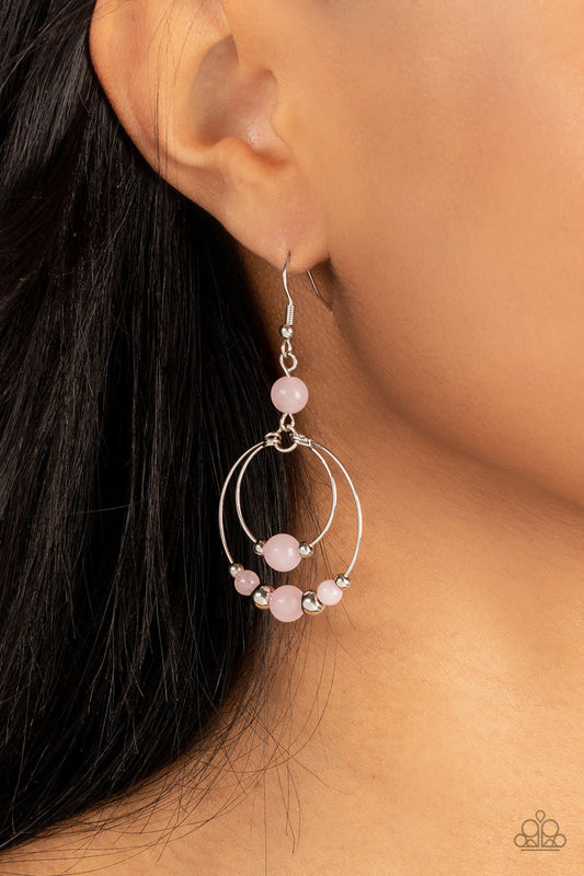 Eco Eden - Pink Rose Quartz Stone Beads & Dainty Silver Beads Paparazzi Earrings