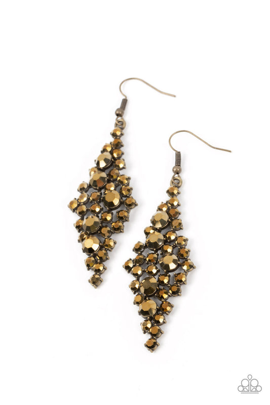 Celestial Comet - Brass Fittings/Aurum Rhinestone Cluster Paparazzi Earrings