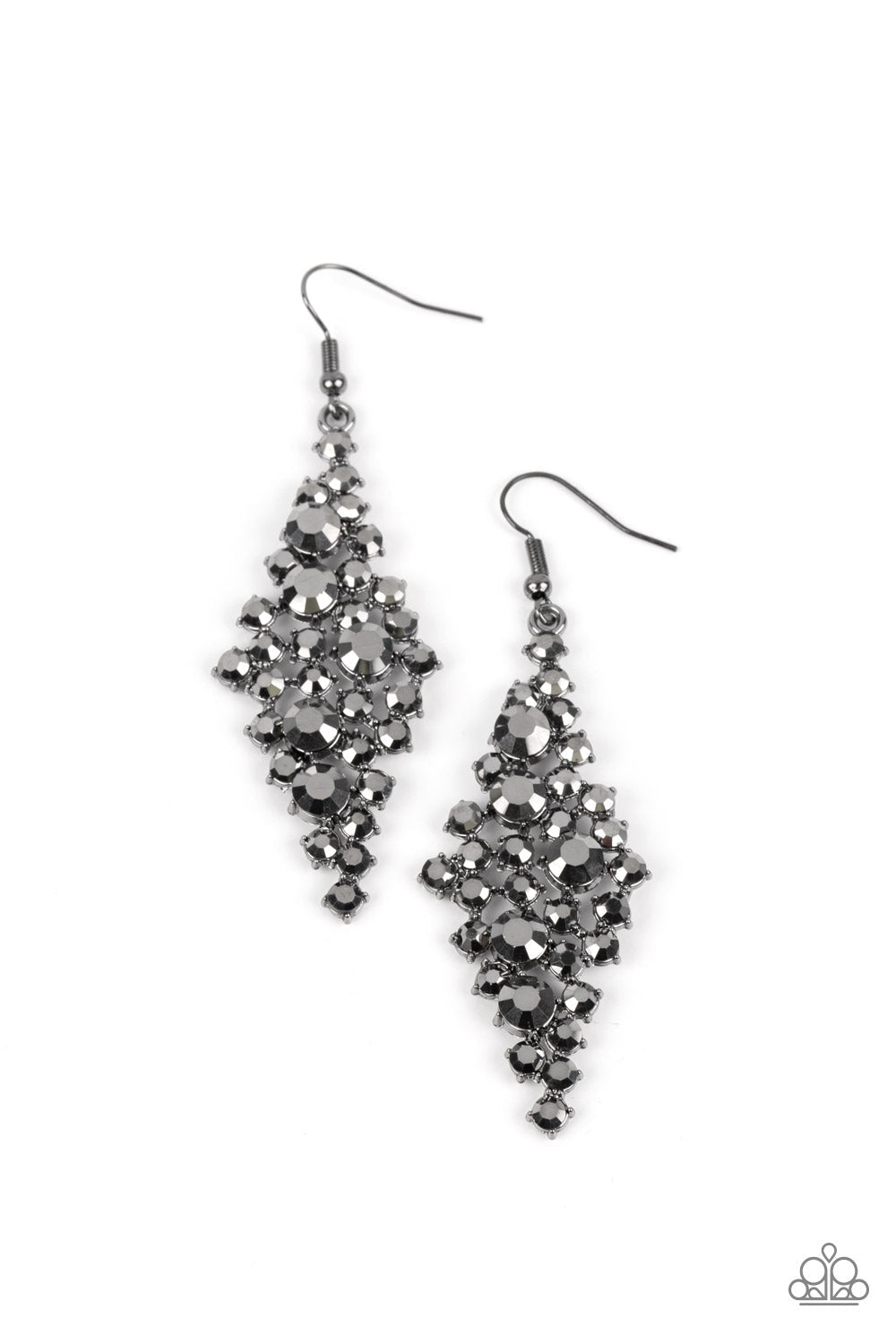 Celestial Comet - Gunmetal Fittings & Hematite Rhinestone Cluster Paparazzi Earrings