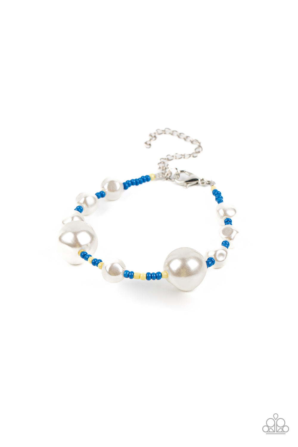 Contemporary Coastline - Blue , Yellow, White Seed Beads/Irregular Shaped Pearls Paparazzi Adjustable Bracelet