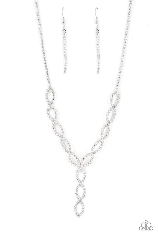 Infinitely Icy - White Rhinestone Interlocking Infinity Necklace & matching earrings