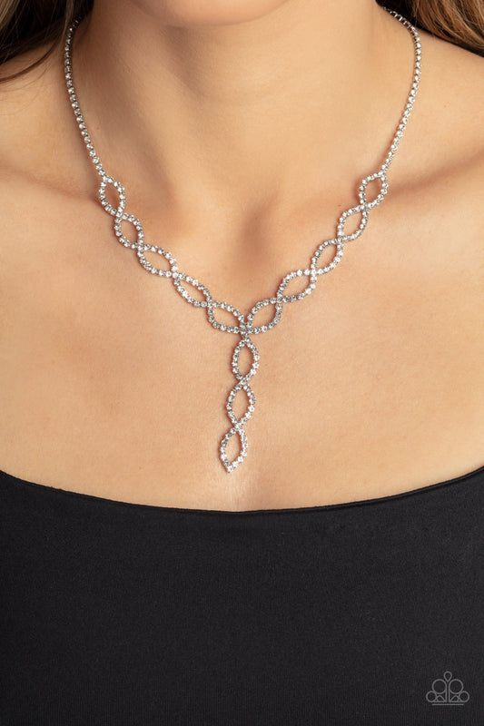 Infinitely Icy - White Rhinestone Interlocking Infinity Necklace & matching earrings