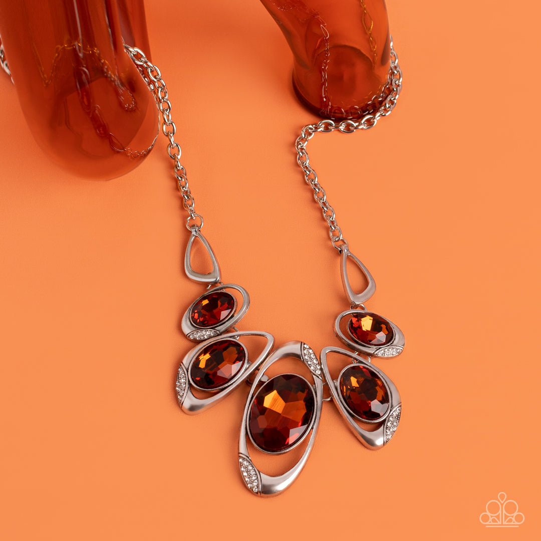 Hypnotic Twinkle - Brown/Topaz Oversized Gems & Asymmetrical Silver Frames Paparazzi Necklace & matching earrings