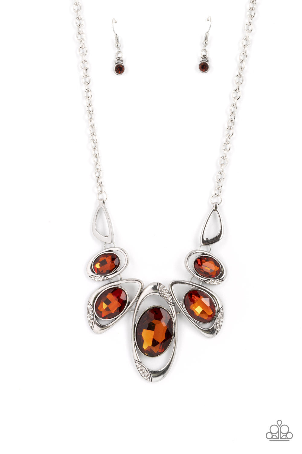 Hypnotic Twinkle - Brown/Topaz Oversized Gems & Asymmetrical Silver Frames Paparazzi Necklace & matching earrings