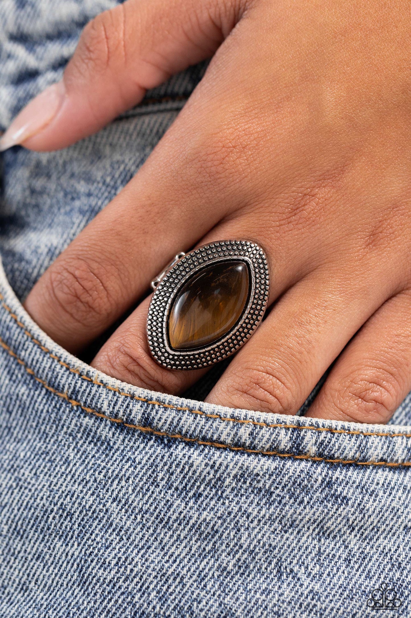 Artisanal Apothecary - Brown Oversized Tiger's Eye Stone Paparazzi Ring