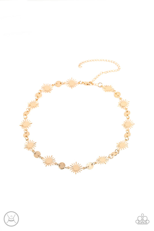 Astro Goddess - Gold Sunbursts/Discs Paparazzi Choker Necklace & matching earrings